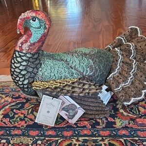 John Derian Beaded Turkey Pillow NWT